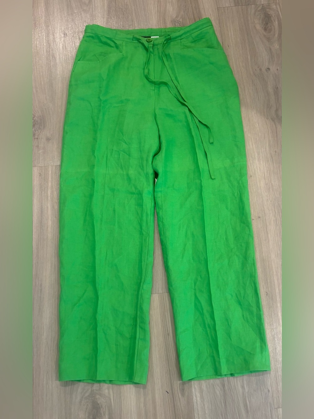 Michael Simon Bright Green Linen Drawstring Chinos